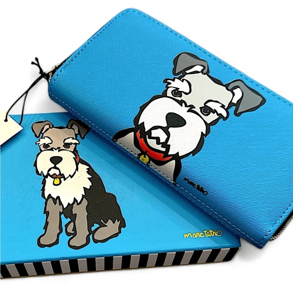 Marc Tetro Schnauzer Blue Zip Around Long Wallet New with tags & Gift Box